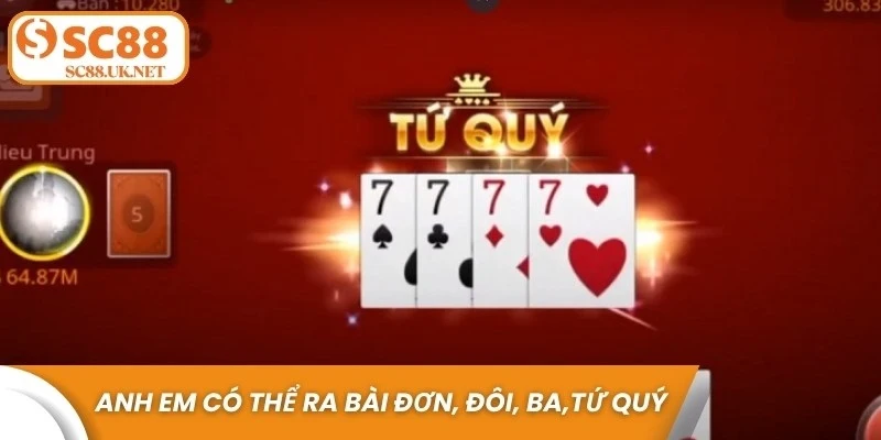 Anh em có thể ra bài đơn, đôi, ba hoặc tứ quý, tùy chiến thuật và tình huống