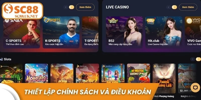 Thiết lập chính sách và điều khoản chuẩn mực trong từng dịch vụ